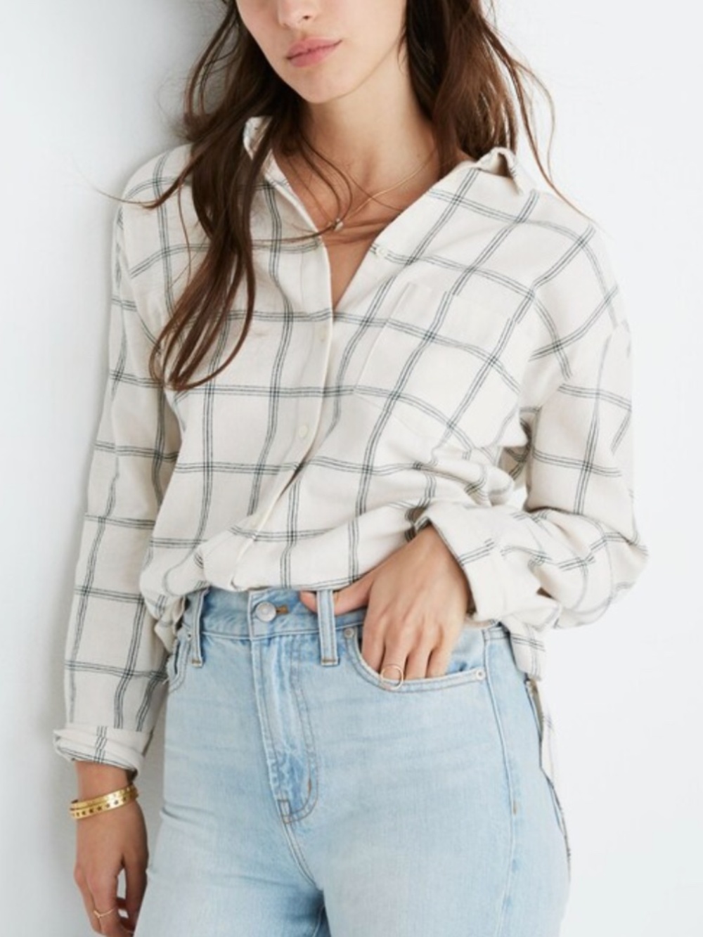Madewell Flannel Oversized Ex-Boyfriend Shirt Balsam Plaid Vintage Linen Size L